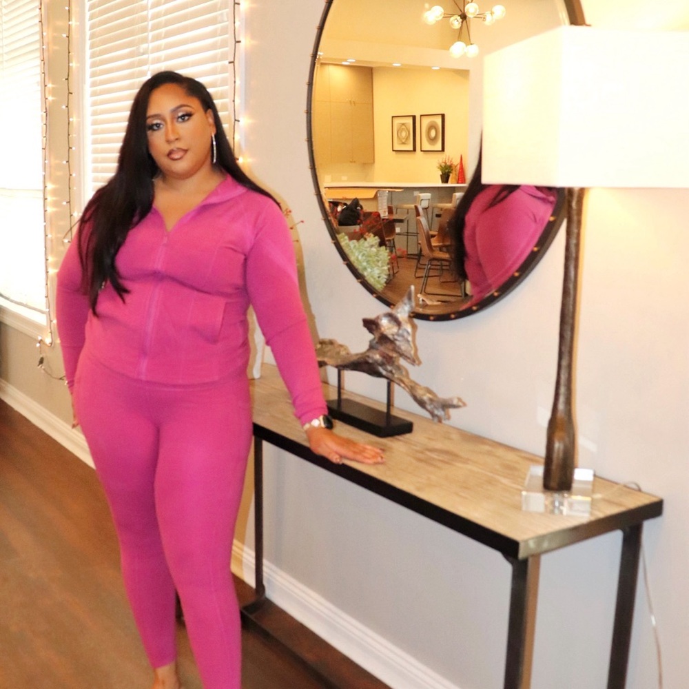 SOFT KNIT ZIP UP JACKET AND LEGGINGS SET - FUCHSIA